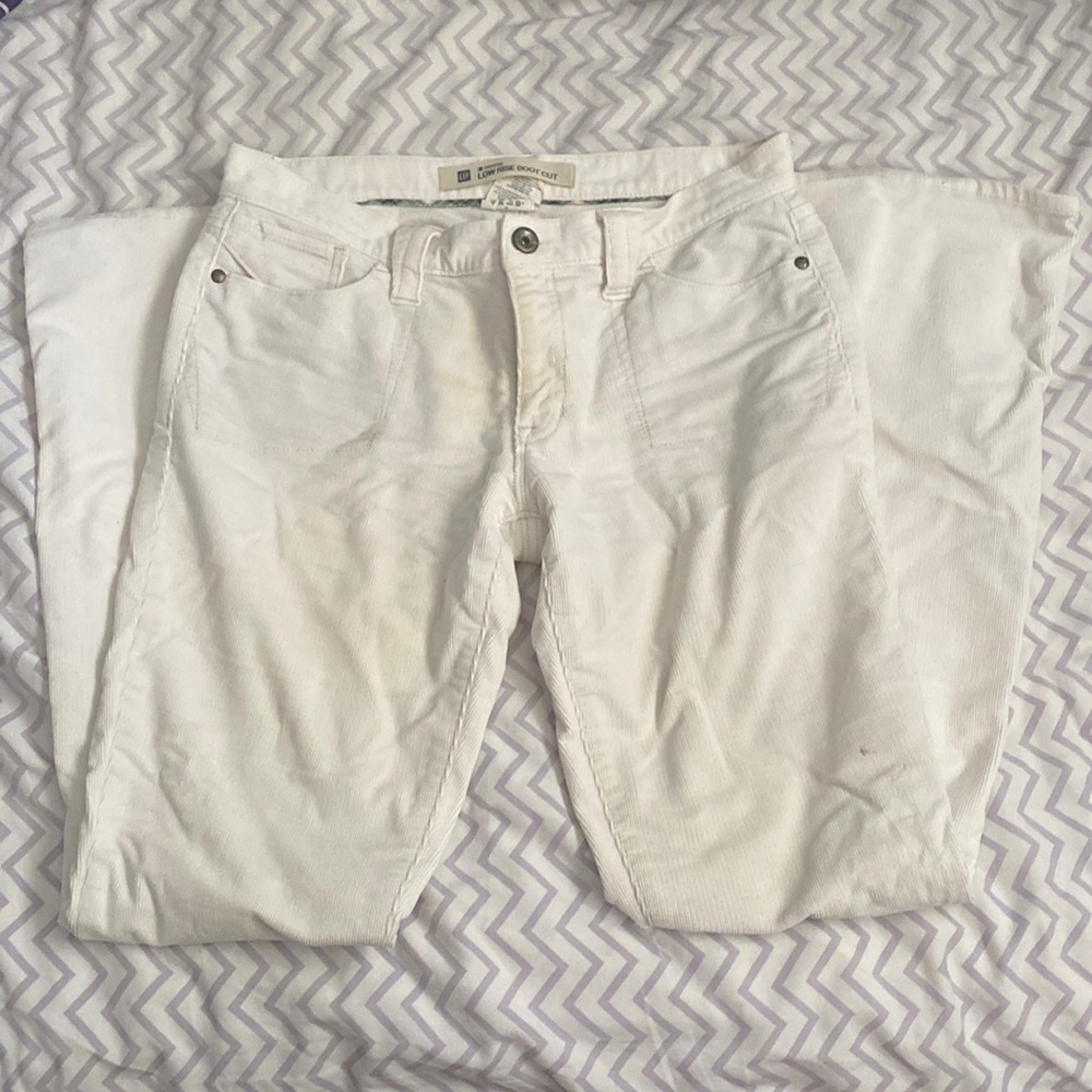 low rise boot cut white corduroy pants